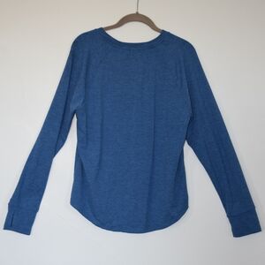 Blue Heathered Brushed Long Sleeve Tee With Thumbholes Size Large Crew Neck